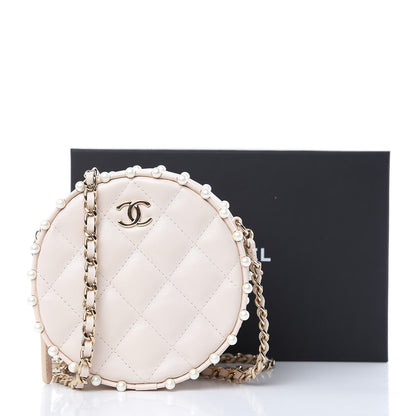 Chanel Calfskin Quilted Pearl Round Clutch With Chain White 10 of 10