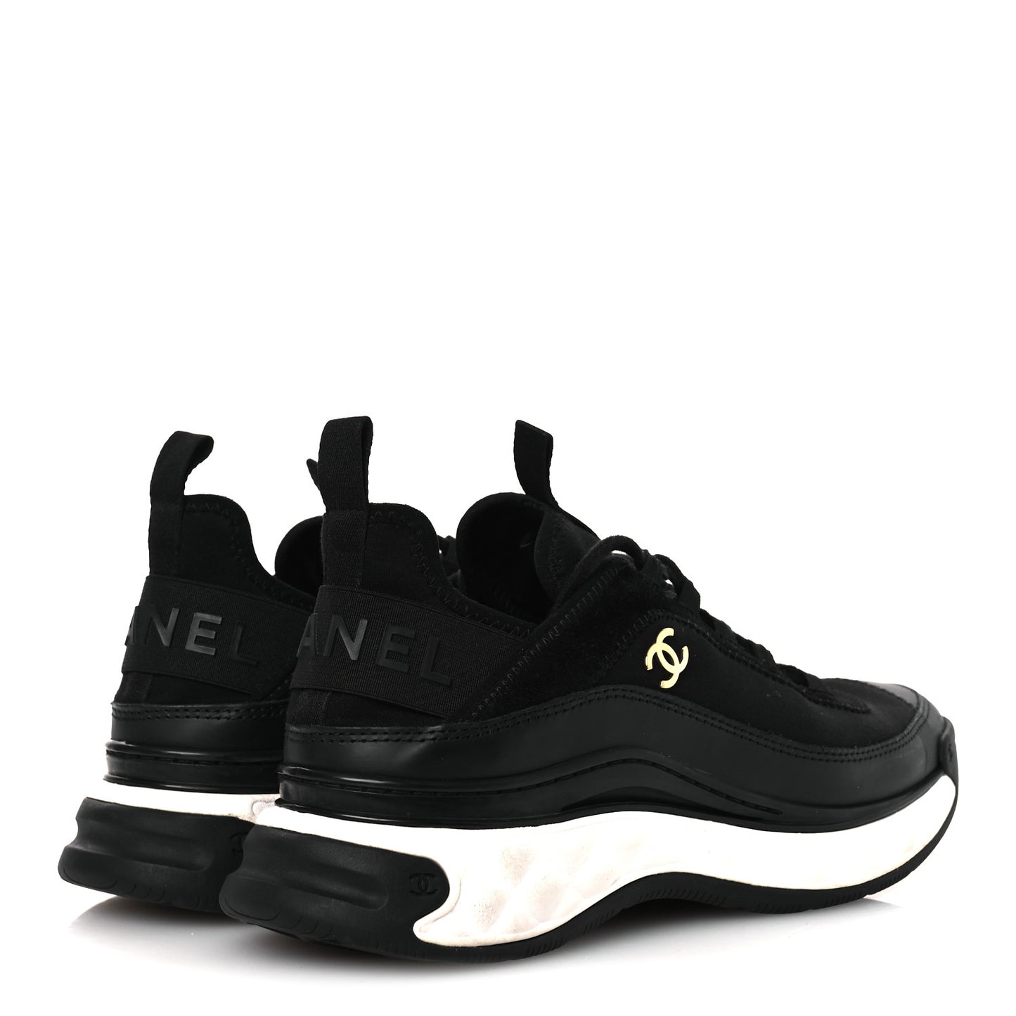 Velvet Calfskin Mixed Fibers CC Sneakers 38.5 Black