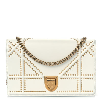 Christian Dior Calfskin Studded Diorama Wallet on Chain Pouch Off White 1 of 10