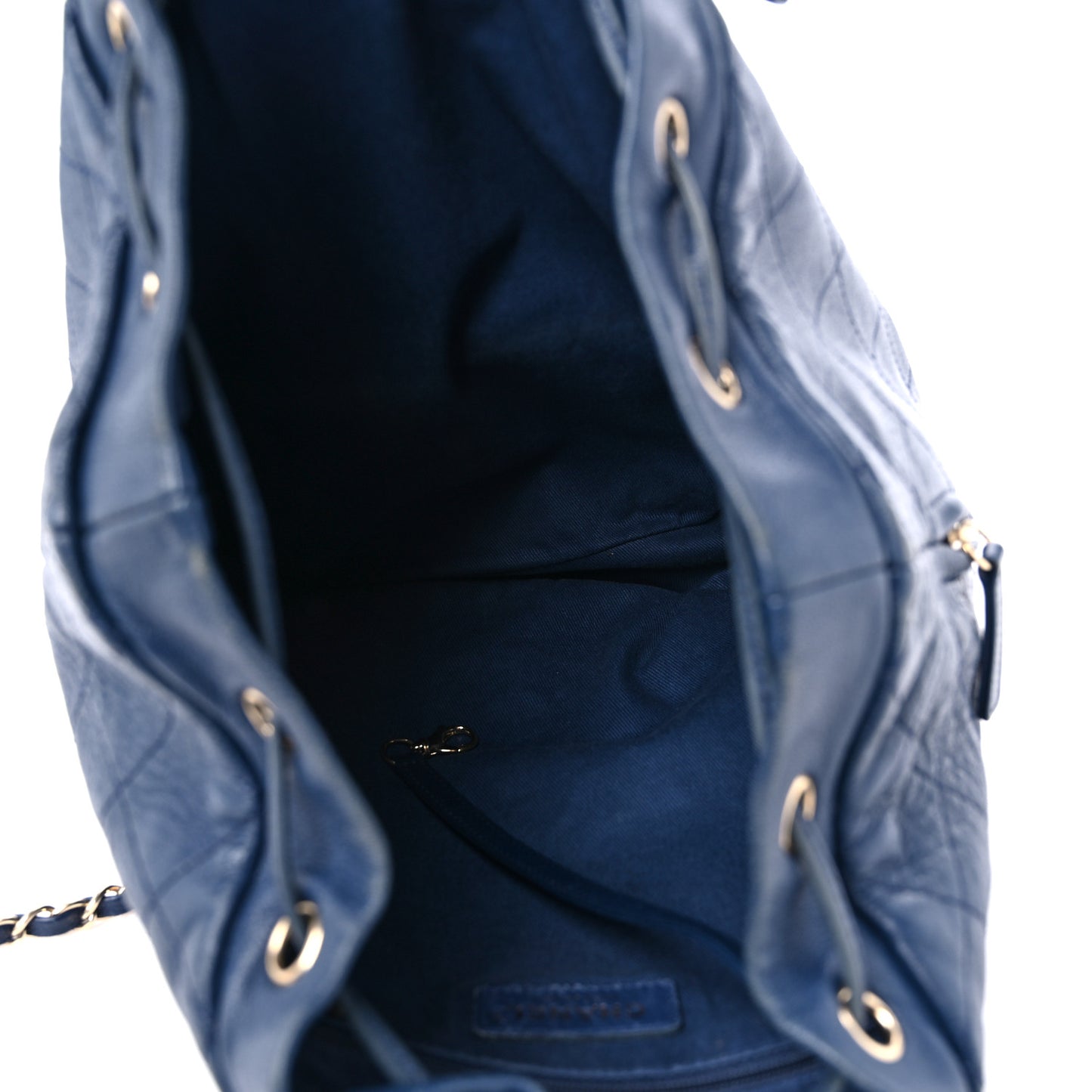 Sheepskin Caviar Quilted Daily Round Backpack Blue