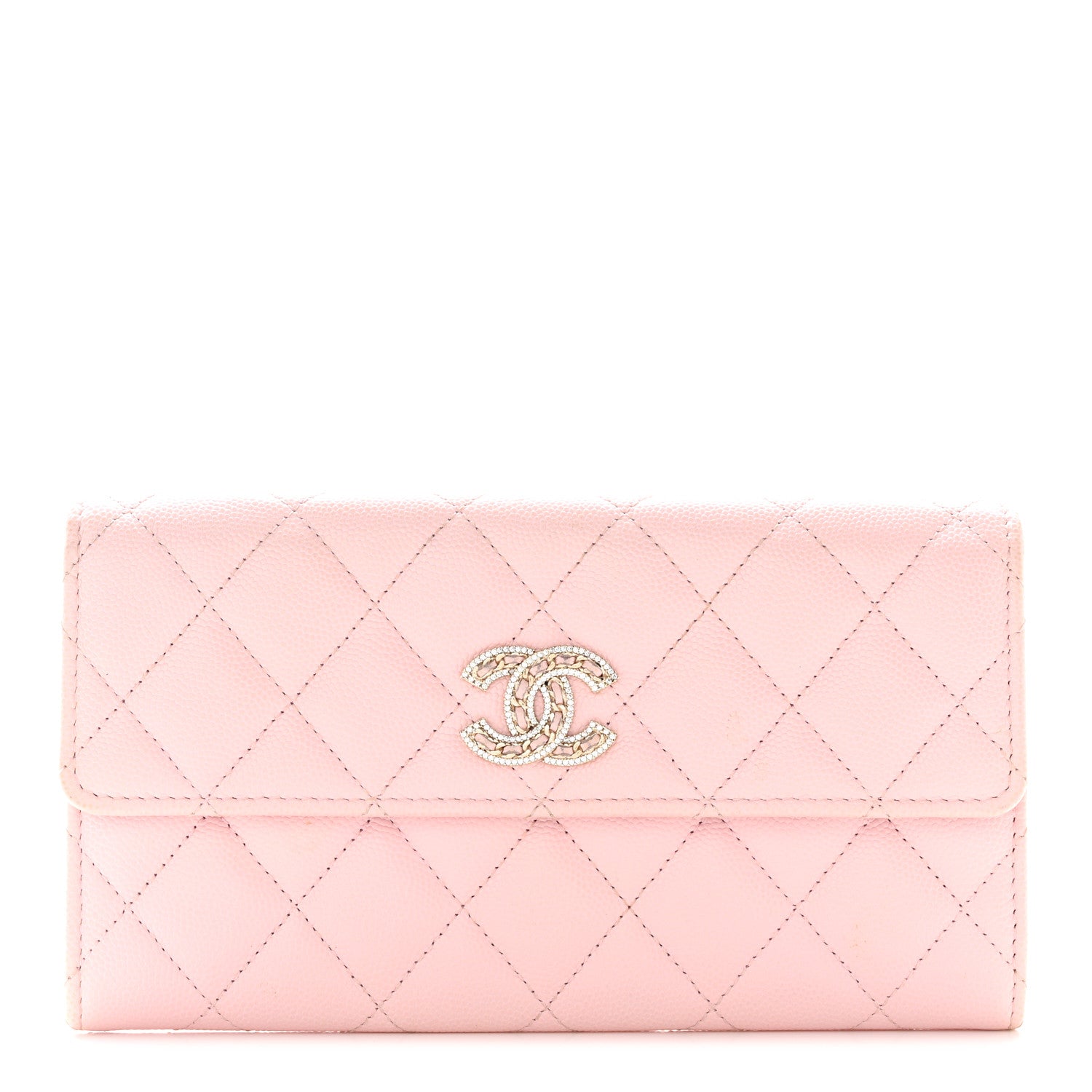 Chanel Caviar Quilted Crystal CC Large Gusset Flap Wallet Pink 1 of 17
