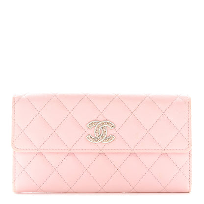 Chanel Caviar Quilted Crystal CC Large Gusset Flap Wallet Pink 1 of 17