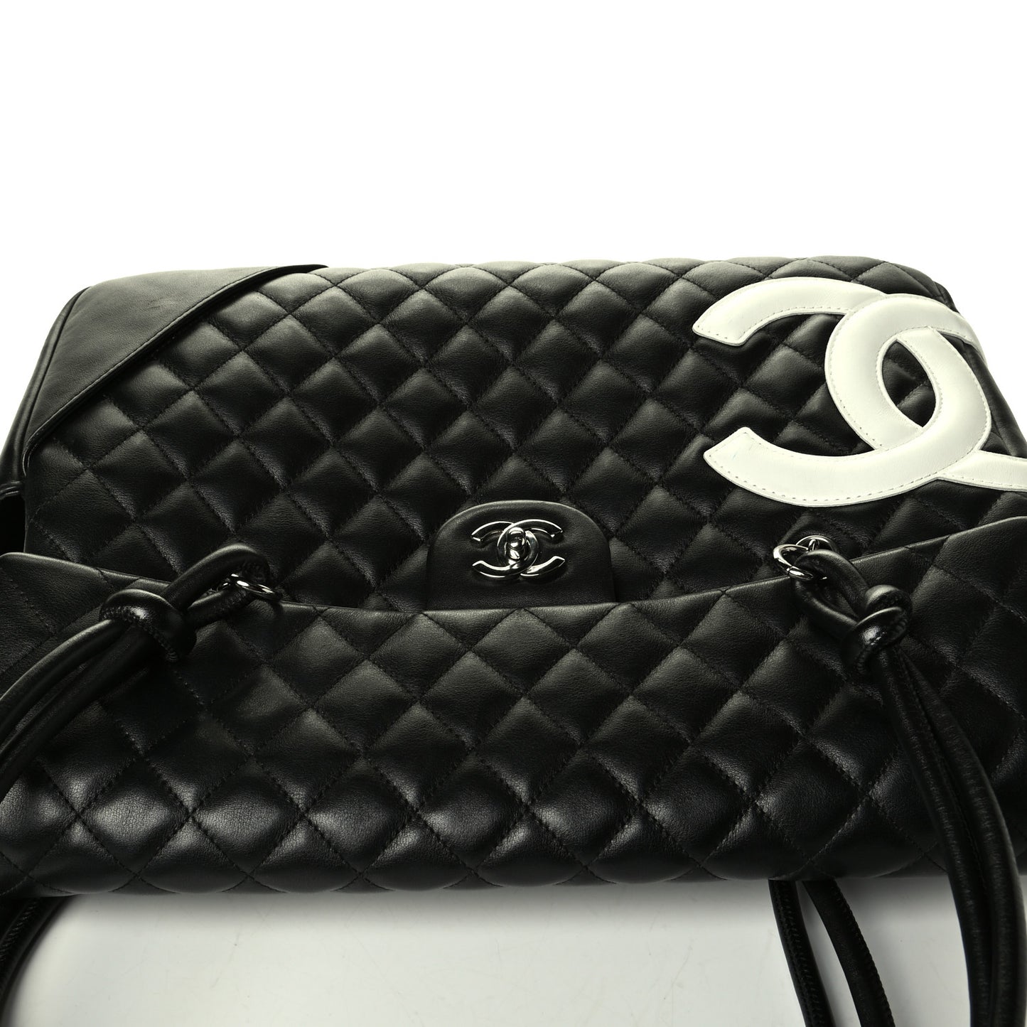 Calfskin Quilted Large Cambon Flap Black White