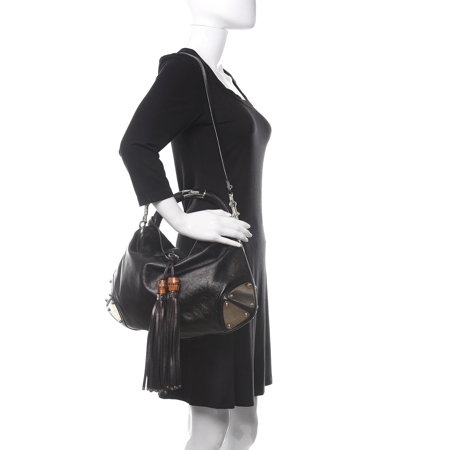 Gucci Calfskin Medium Indy Top Handle Hobo Black 2 of 12