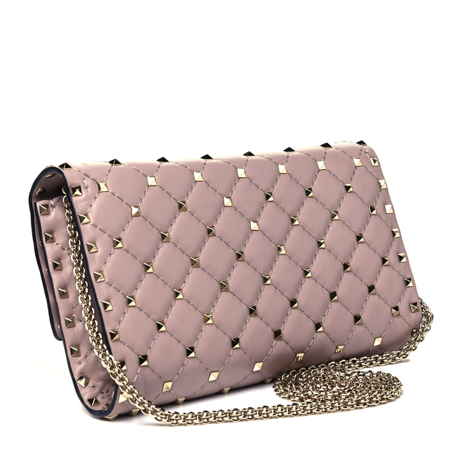 Valentino Garavani Lambskin Rockstud Spike Wallet on Chain Poudre 3 of 8