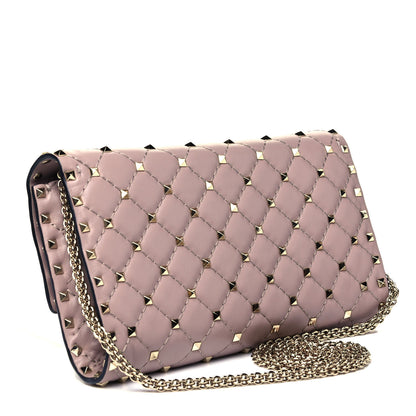 Valentino Garavani Lambskin Rockstud Spike Wallet on Chain Poudre 3 of 8