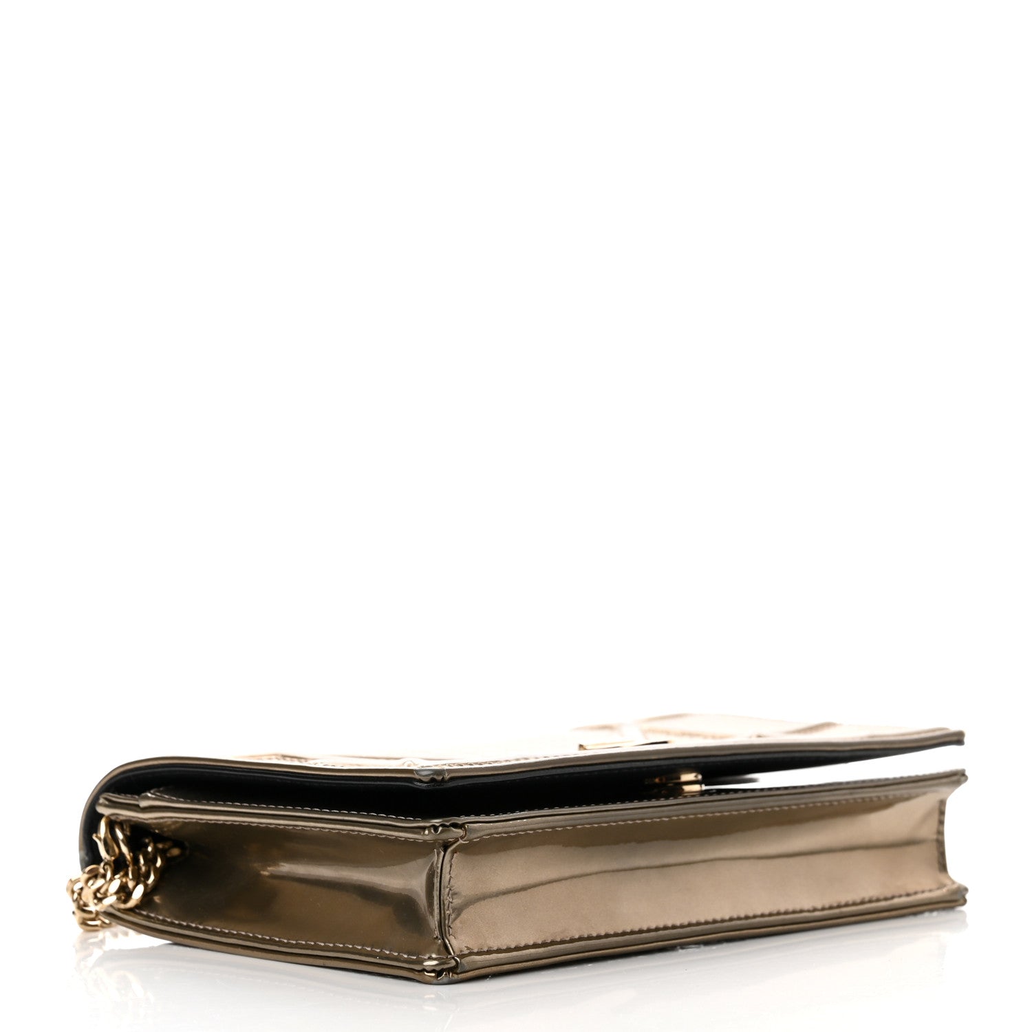 Christian Dior Metallic Patent Micro-Cannage Diorama Wallet on Chain Pouch Gold 4 of 10