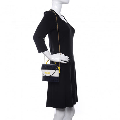 Chloe Calfskin Crocodile Embossed Small Aby Lock Full Blue 2 of 9