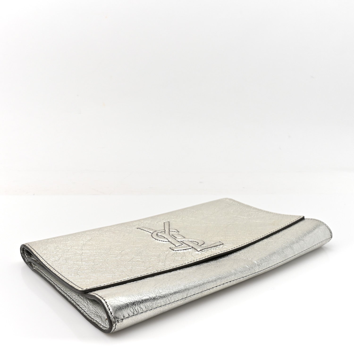 Saint Laurent Metallic Calfskin Monogram Large Belle De Jour Clutch Silver 4 of 11