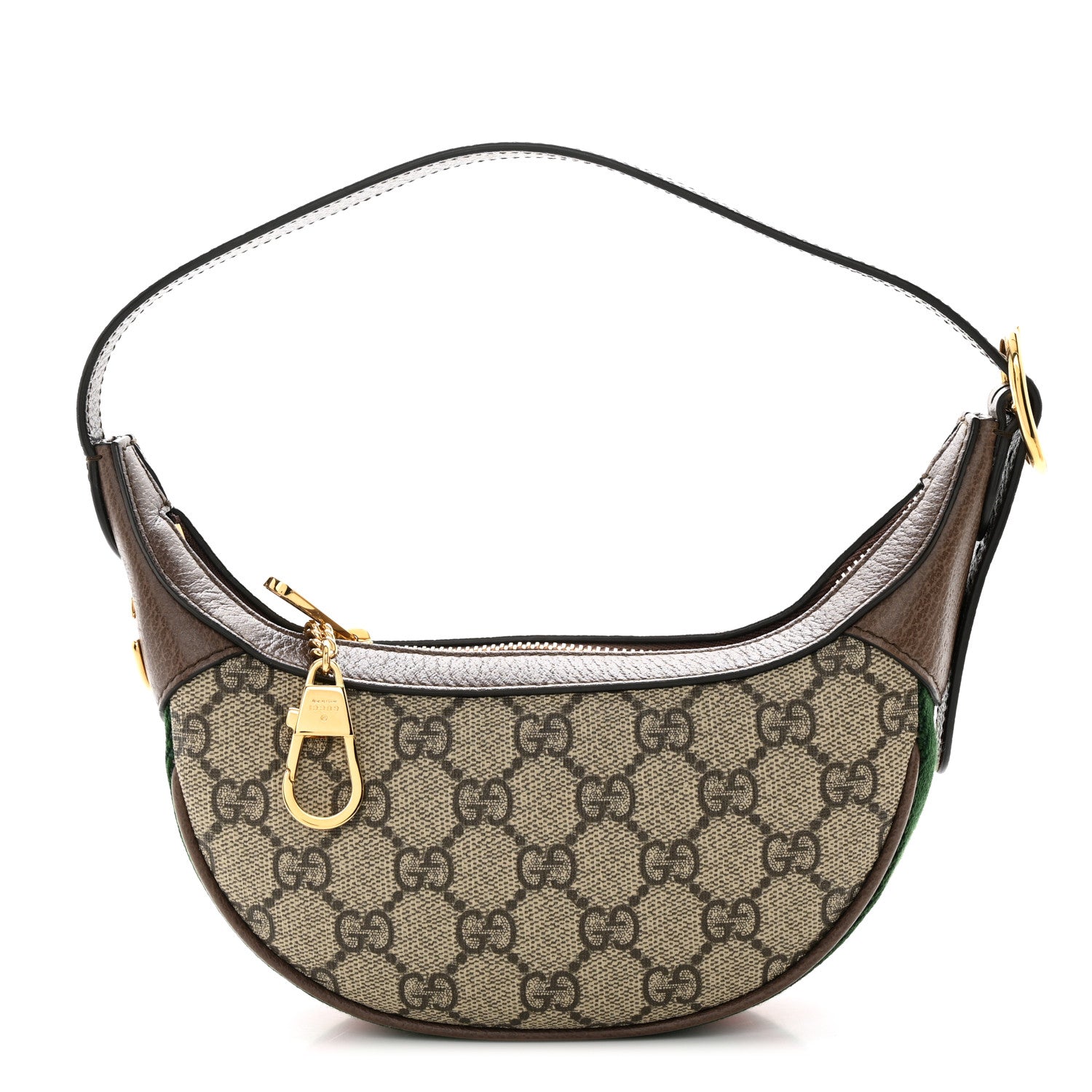 Gucci GG Supreme Monogram Textured Calfskin Web Mini Ophidia Half Moon Hobo Beige Ebony New Acero 1 of 10