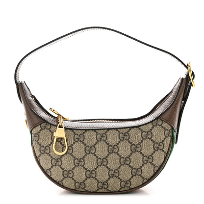 Gucci GG Supreme Monogram Textured Calfskin Web Mini Ophidia Half Moon Hobo Beige Ebony New Acero 1 of 10