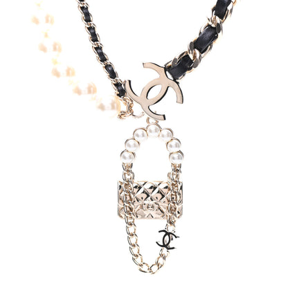 Chanel Lambskin Pearl Quilted Flap Necklace Gold Black Pearly White 4 of 6