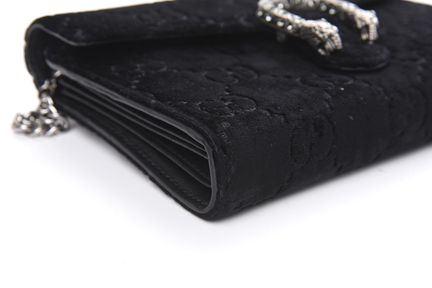 Gucci Velvet GG Monogram Mini Dionysus Chain Wallet Black 7 of 11