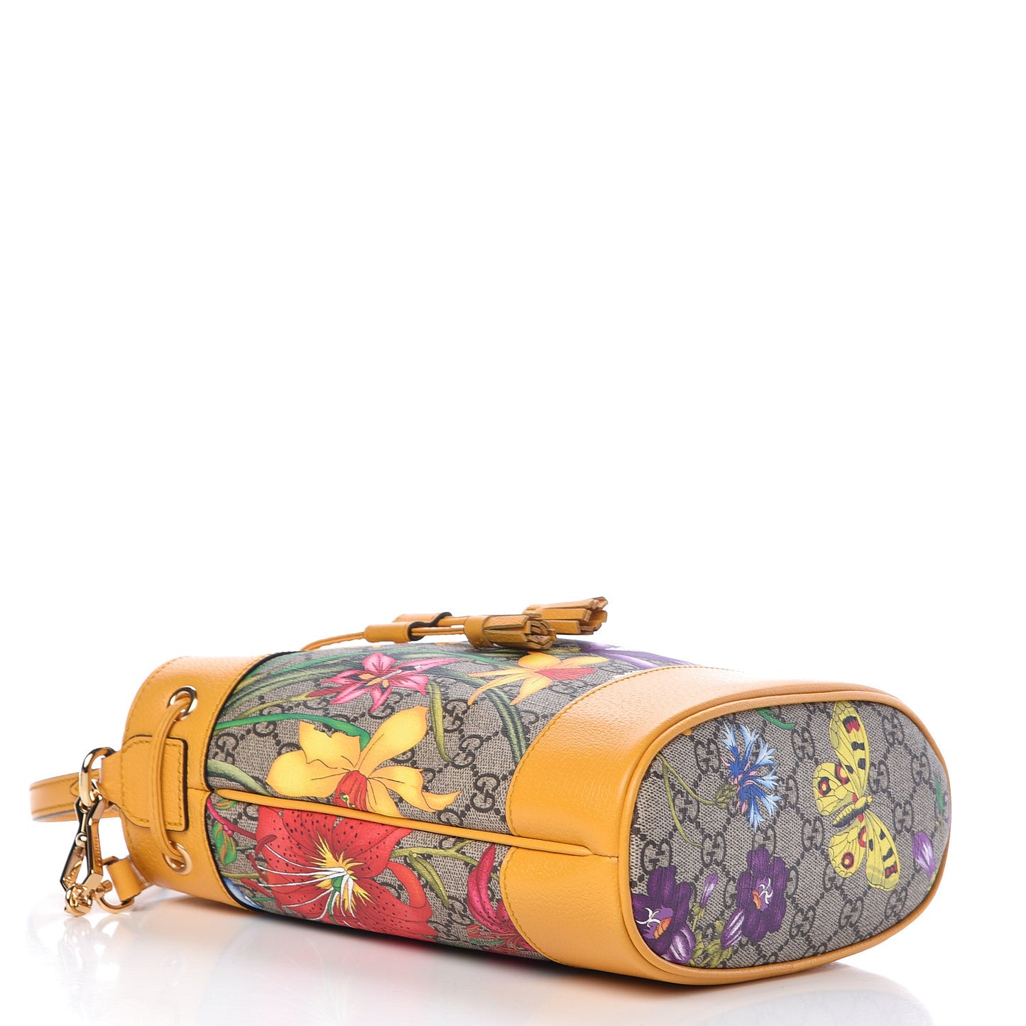 GG Supreme Monogram Flora Small Ophidia Bucket Bag Beige Multicolor Crop