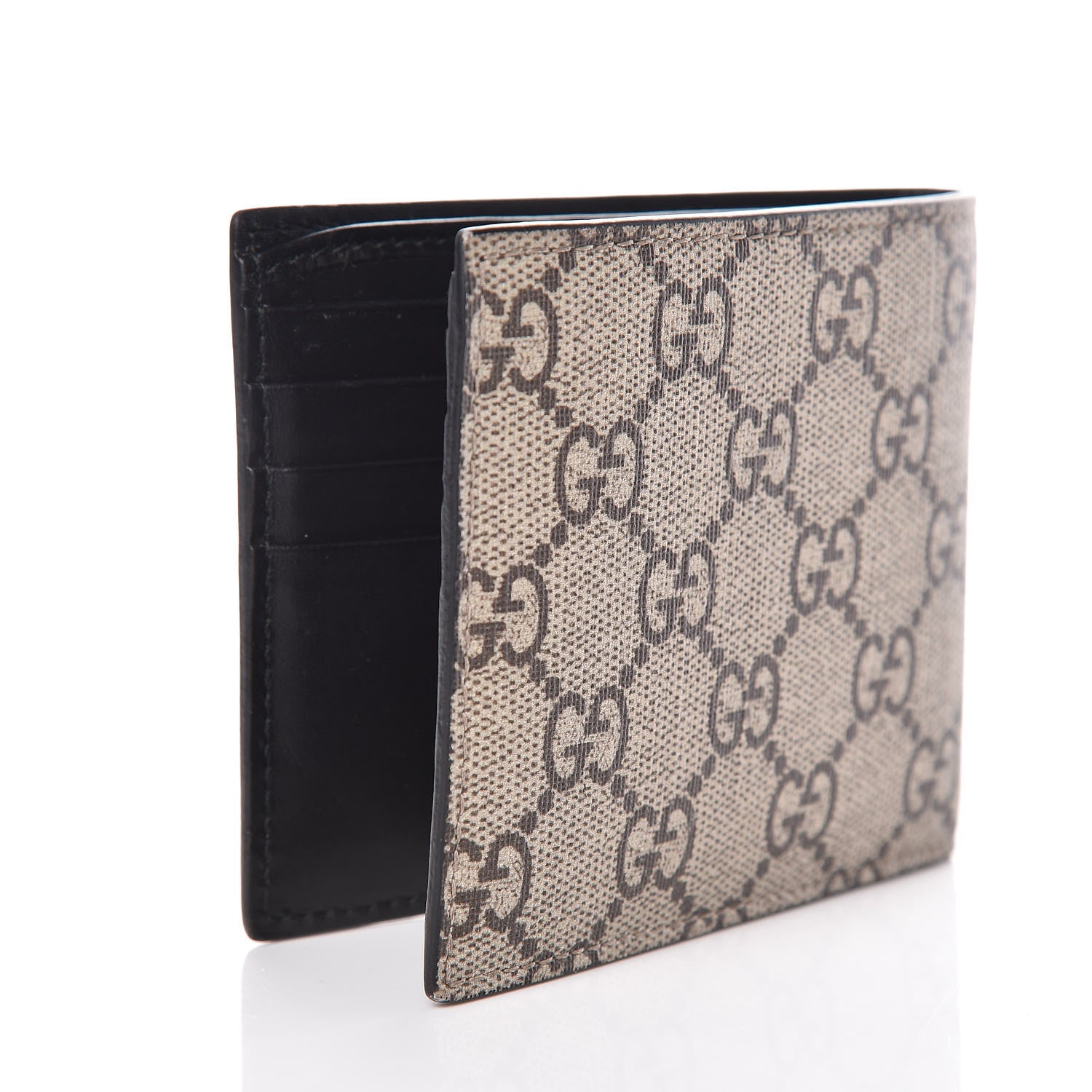 Gucci GG Supreme Monogram Selleria Calfskin Tiger Nice Bi-Fold Wallet Beige Ebony Multicolor Black 3 of 7