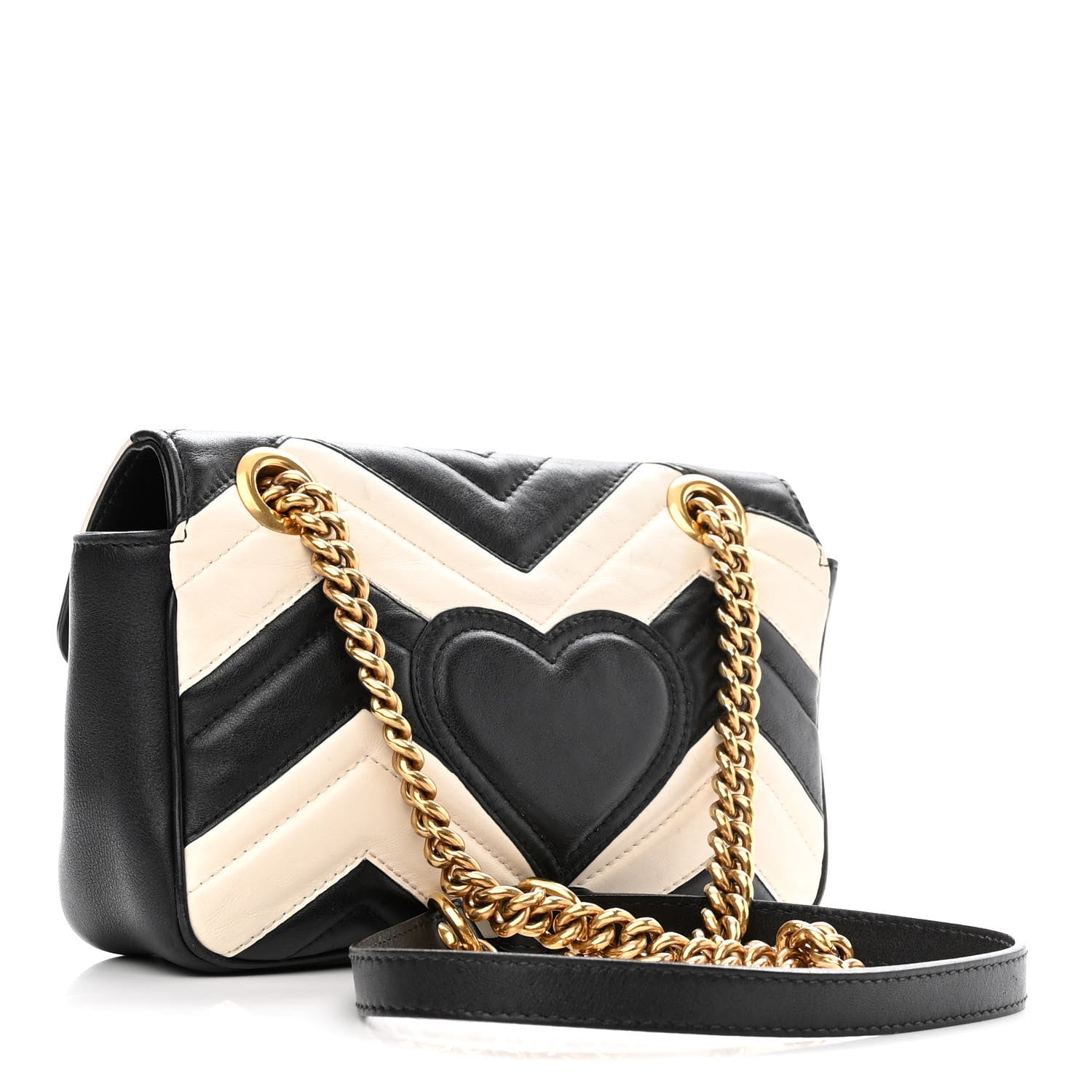 Gucci Calfskin Matelasse Mini GG Marmont Shoulder Bag Black White 3 of 15