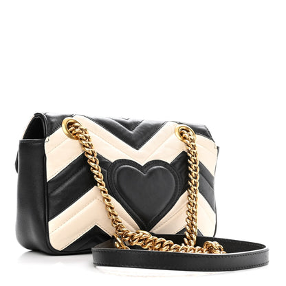 Gucci Calfskin Matelasse Mini GG Marmont Shoulder Bag Black White 3 of 15