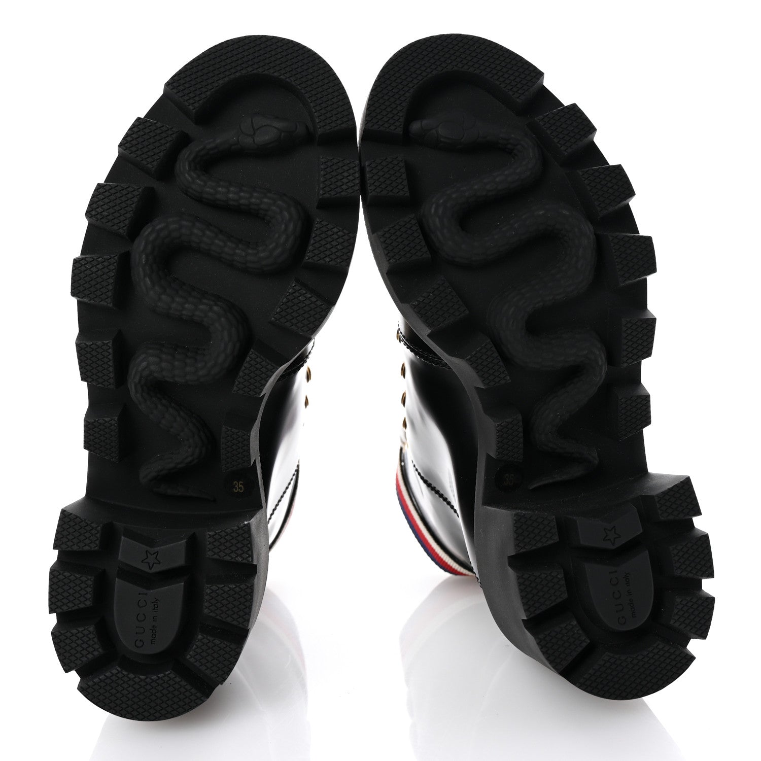 Gucci Calfskin Sylvie Web Lace Up Combat Boots 35 Black 6 of 10