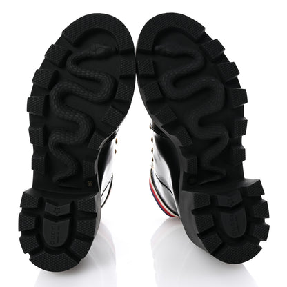 Gucci Calfskin Sylvie Web Lace Up Combat Boots 35 Black 6 of 10
