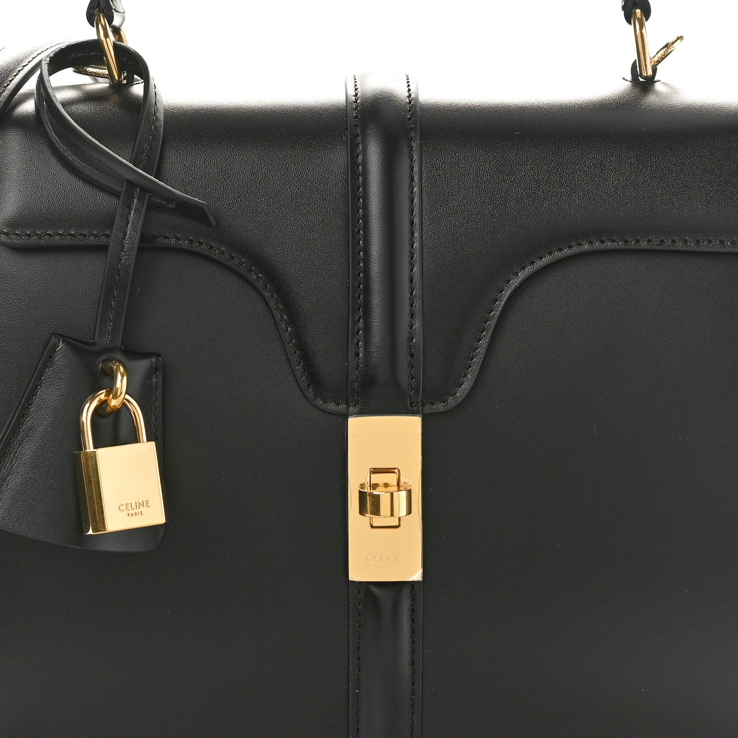 Satinated Calfskin Small 16 Top Handle Bag Black