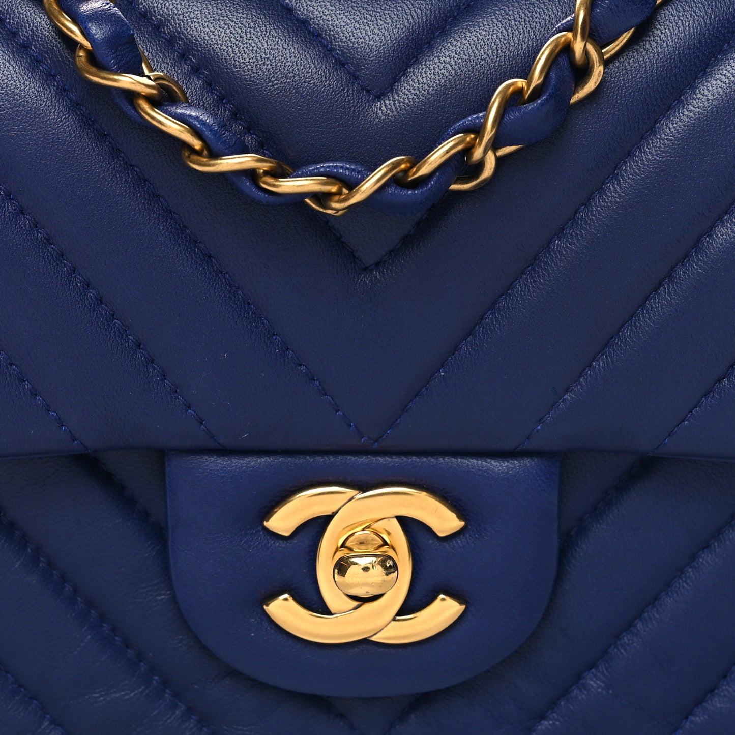 Lambskin Chevron Quilted Mini Rectangular Flap Blue