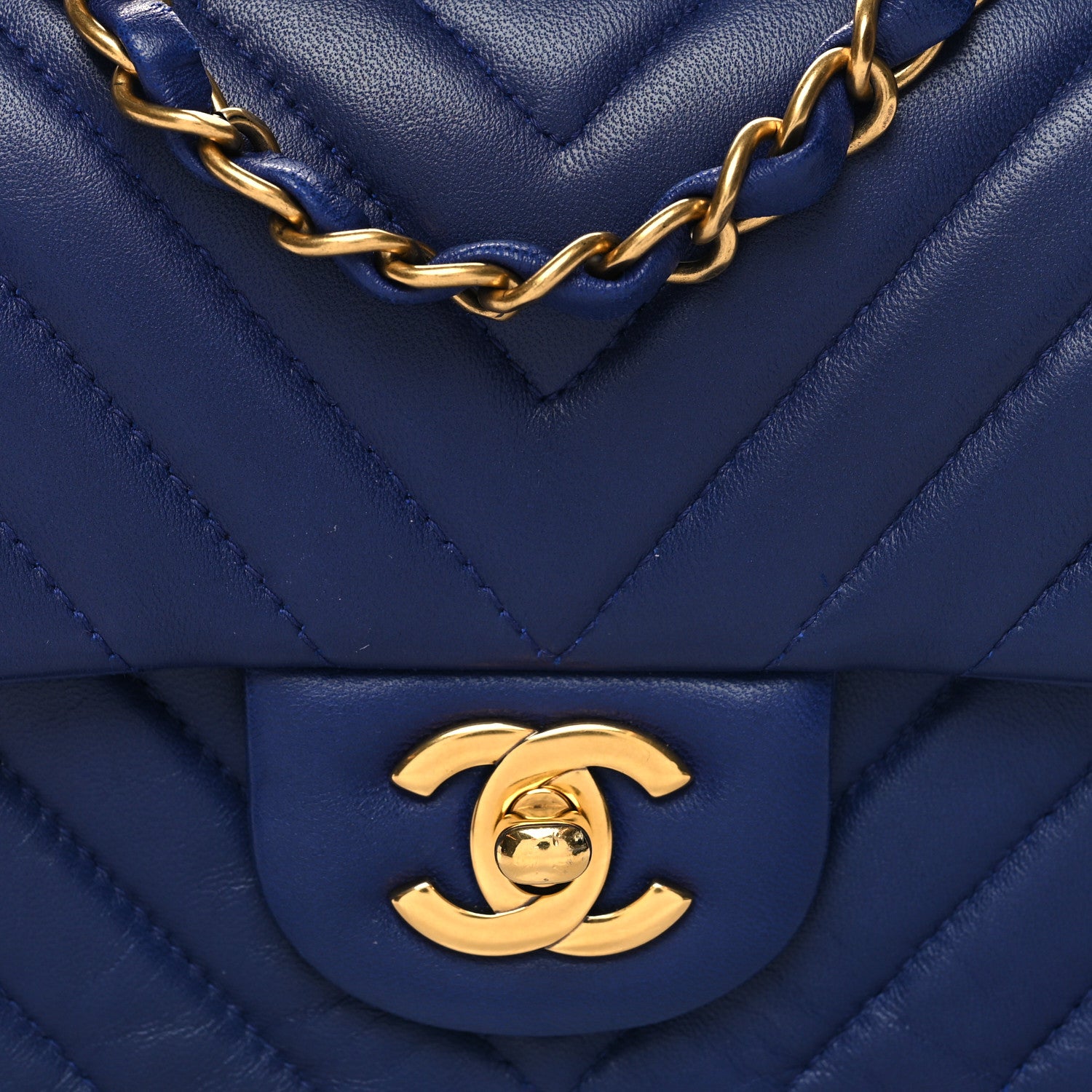 Chanel Lambskin Chevron Quilted Mini Rectangular Flap Blue 8 of 11