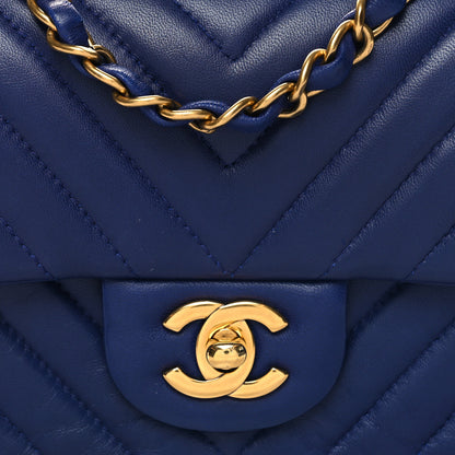 Chanel Lambskin Chevron Quilted Mini Rectangular Flap Blue 8 of 11