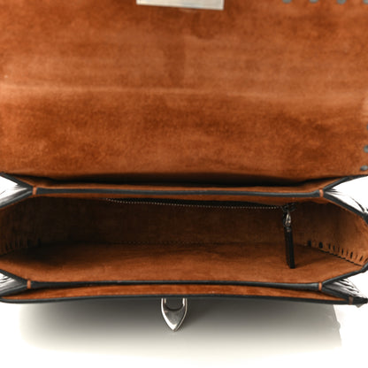 Valentino Garavani Calfskin Embossed Medium Guitar Strap Rockstud Rolling Flap Saddle Bag Brown 5 of 17