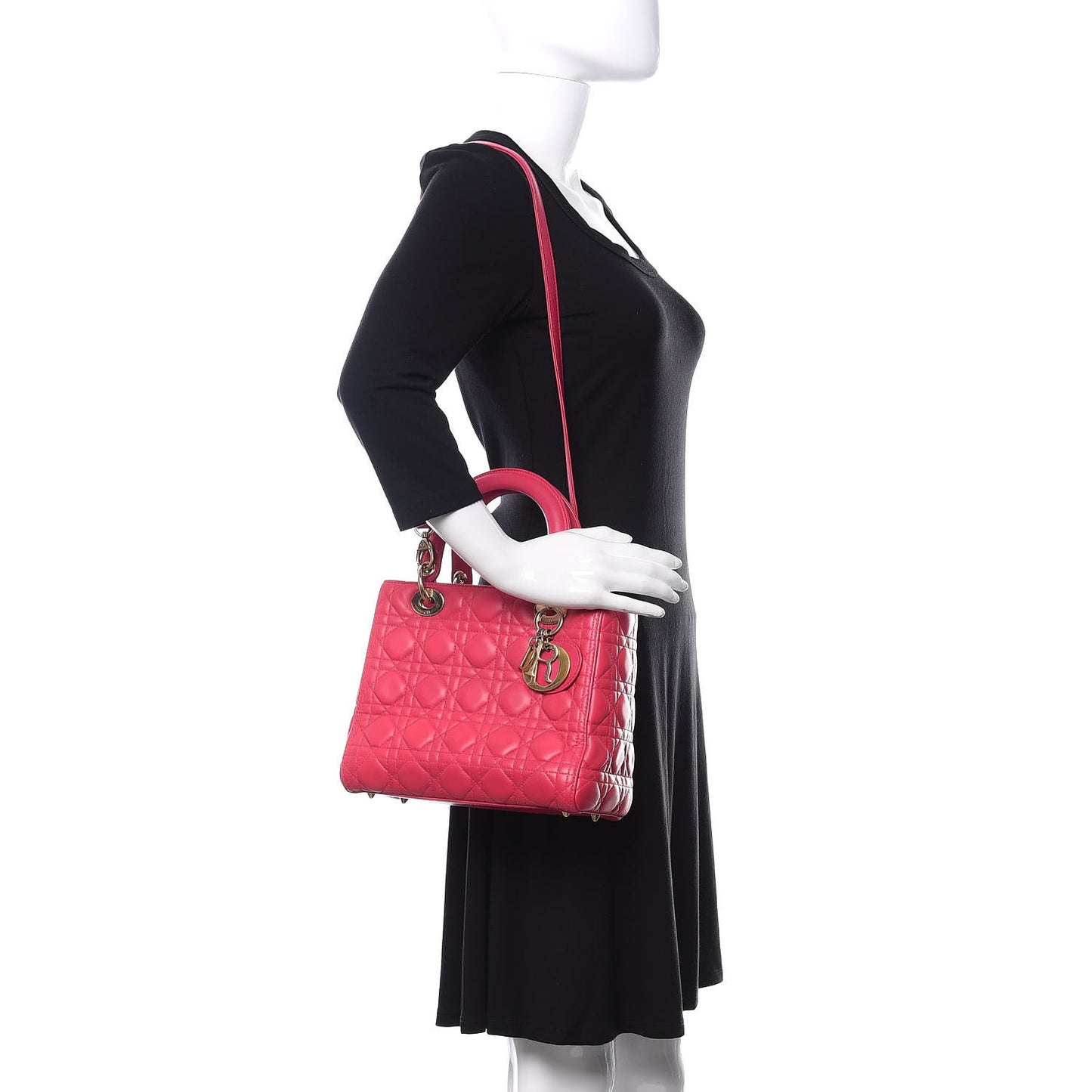 Lambskin Cannage Medium Lady Dior Fuchsia