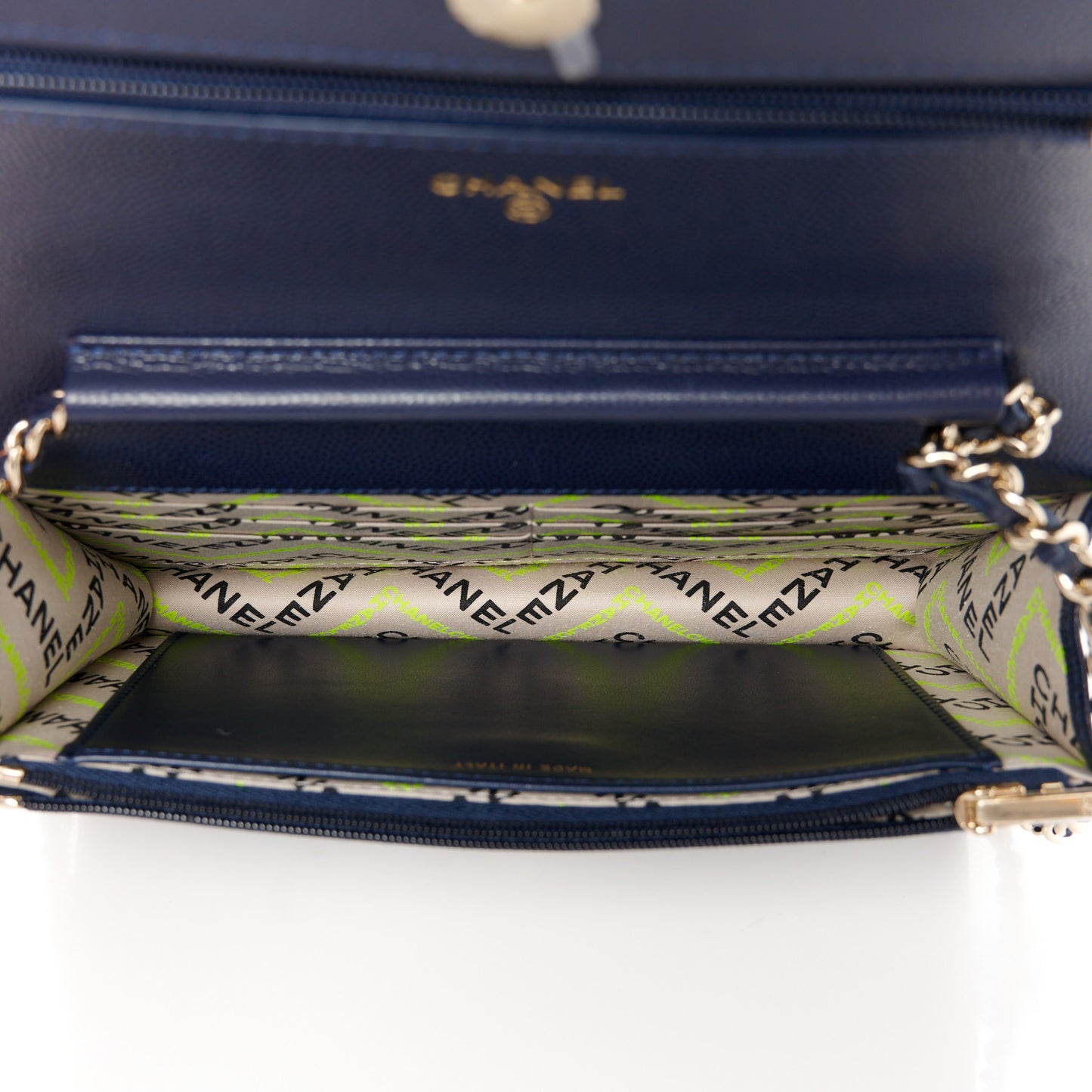 Caviar Quilted Hammered CC Wallet on Chain WOC Navy Blue