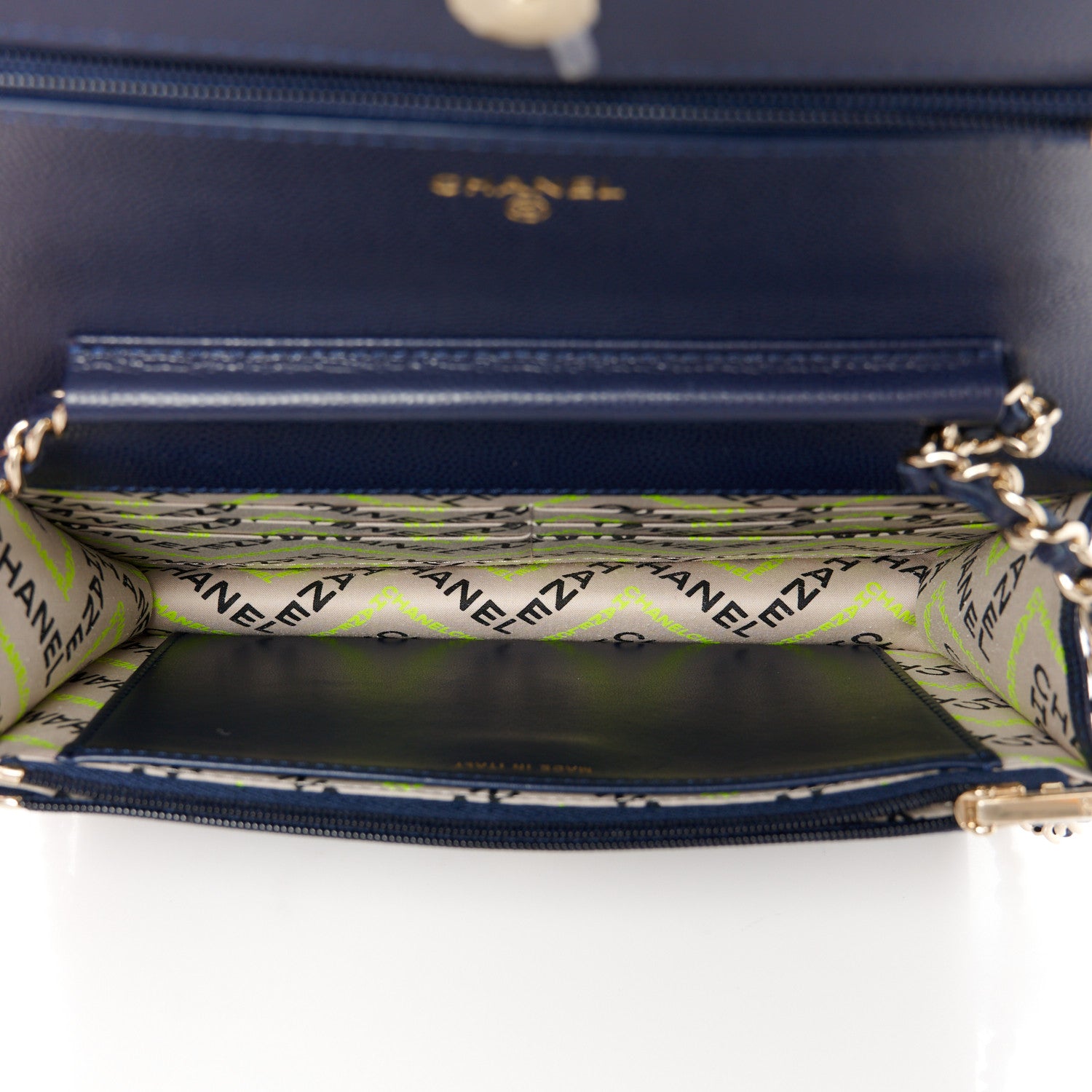 Chanel Caviar Quilted Hammered CC Wallet on Chain WOC Navy Blue 4 of 10