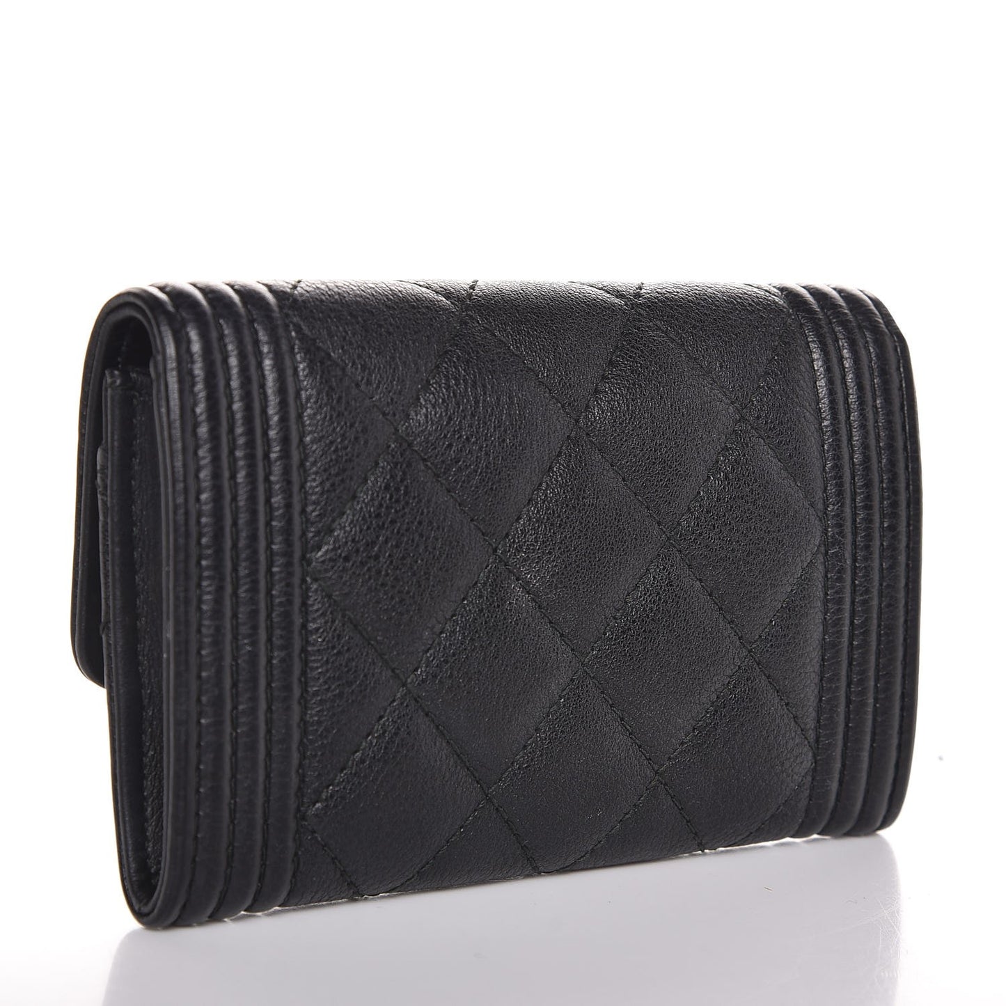 Calfskin Quilted Boy Card Holder Wallet Black