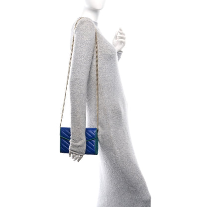 Gucci Azalea Calfskin Enamel Matelasse Diagonal Torchon GG Marmont Chain Wallet Imperial Blue Pavone 2 of 10