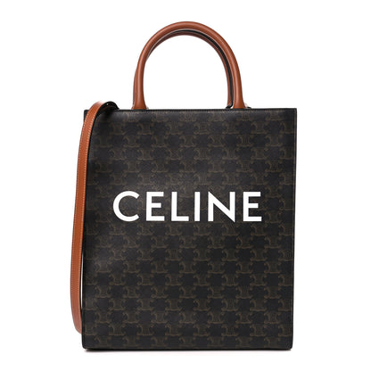 Celine Triomphe Canvas Calfskin Small Vertical Cabas Tan 1 of 10