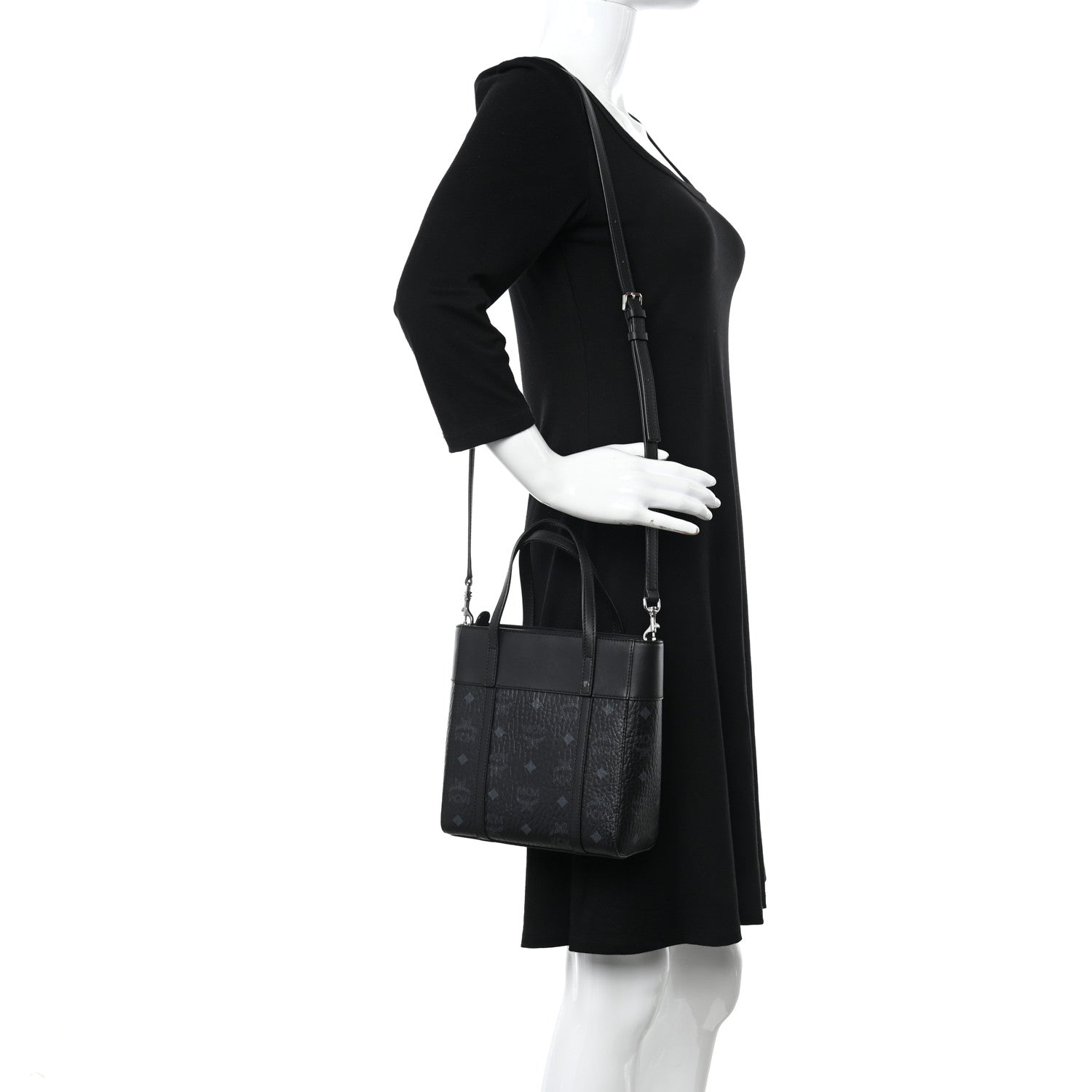 MCM Visetos Nappa Mini Toni Top Zip Shopper Tote Black 2 of 10