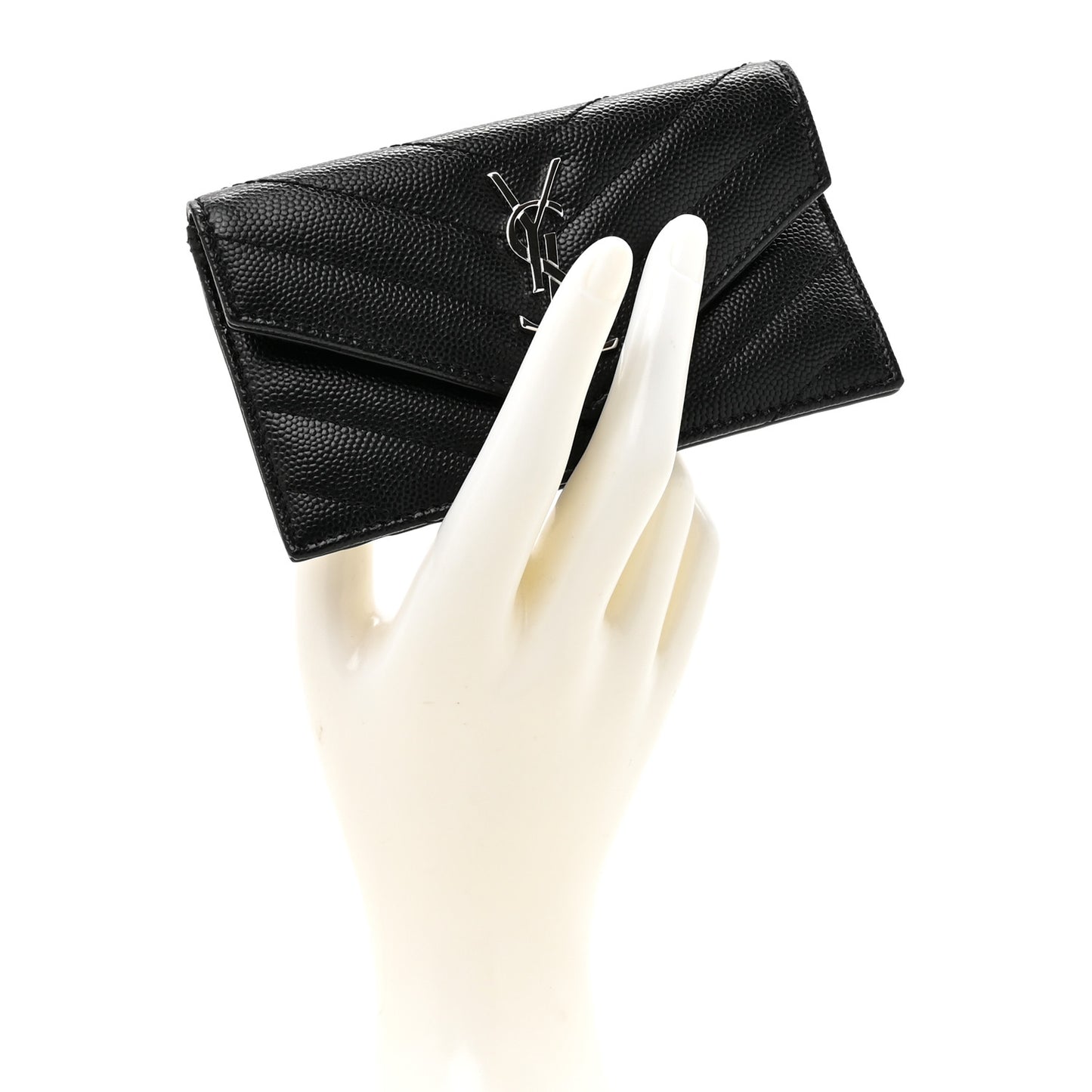 Grain De Poudre Matelasse Chevron Monogram Compact Wallet Black