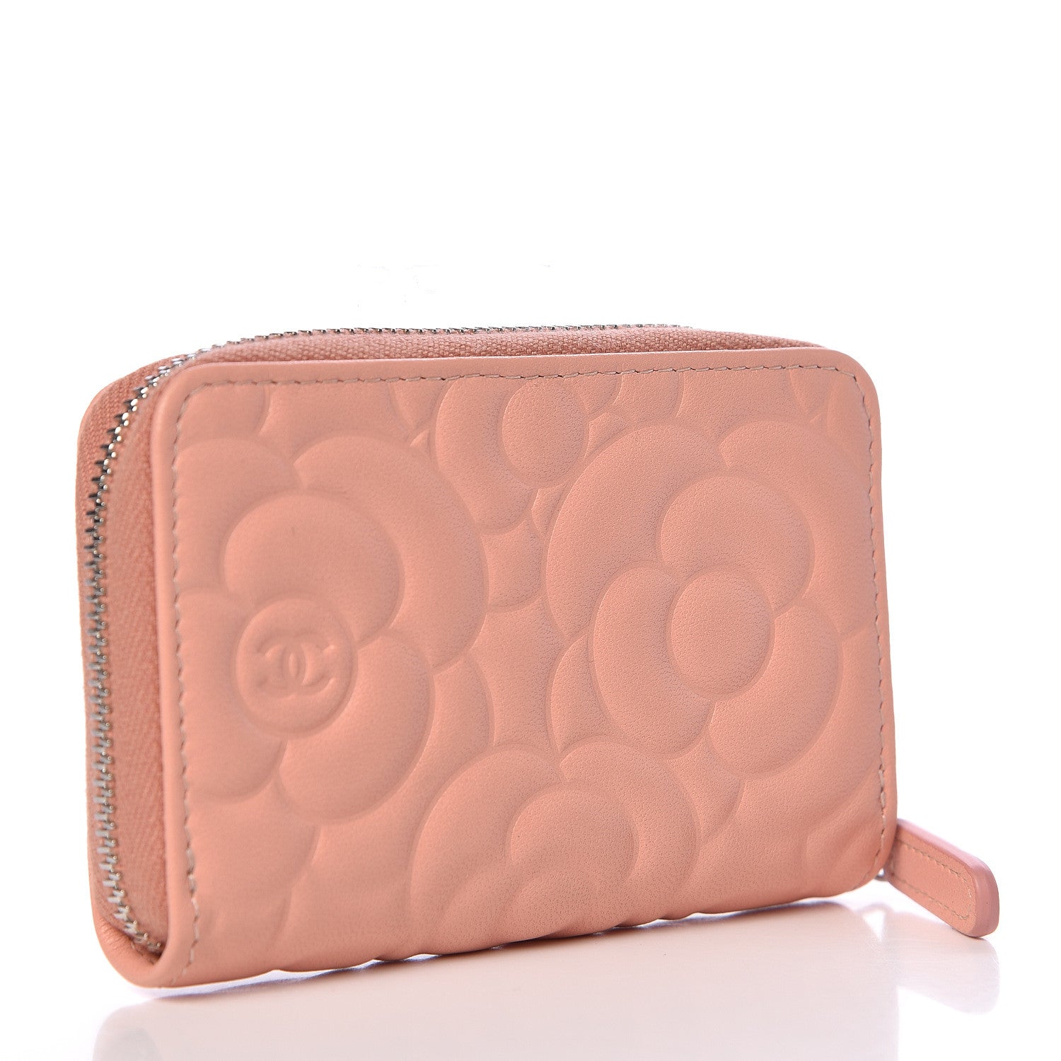 Chanel Goatskin Camellia Embossed Zip Coin Purse Pink 3 of 8