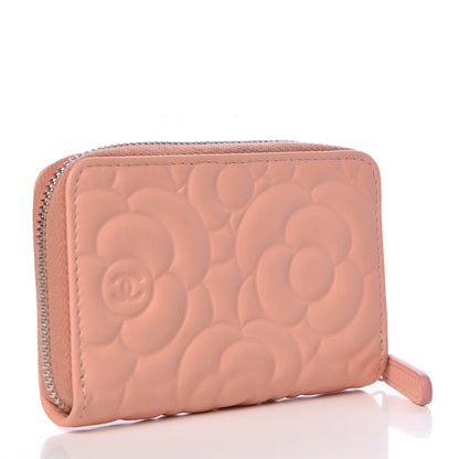 Chanel Goatskin Camellia Embossed Zip Coin Purse Pink 3 of 8