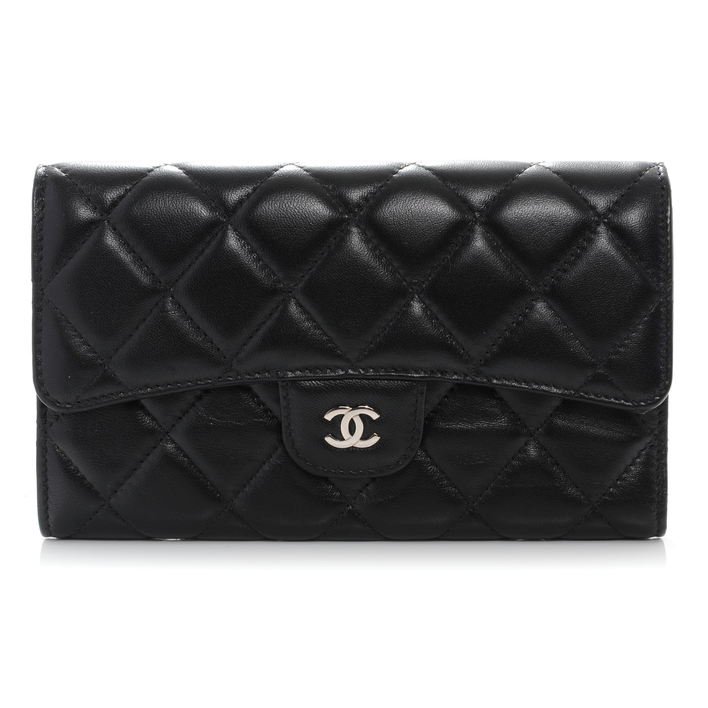 Lambskin Quilted Large Flap Wallet Black