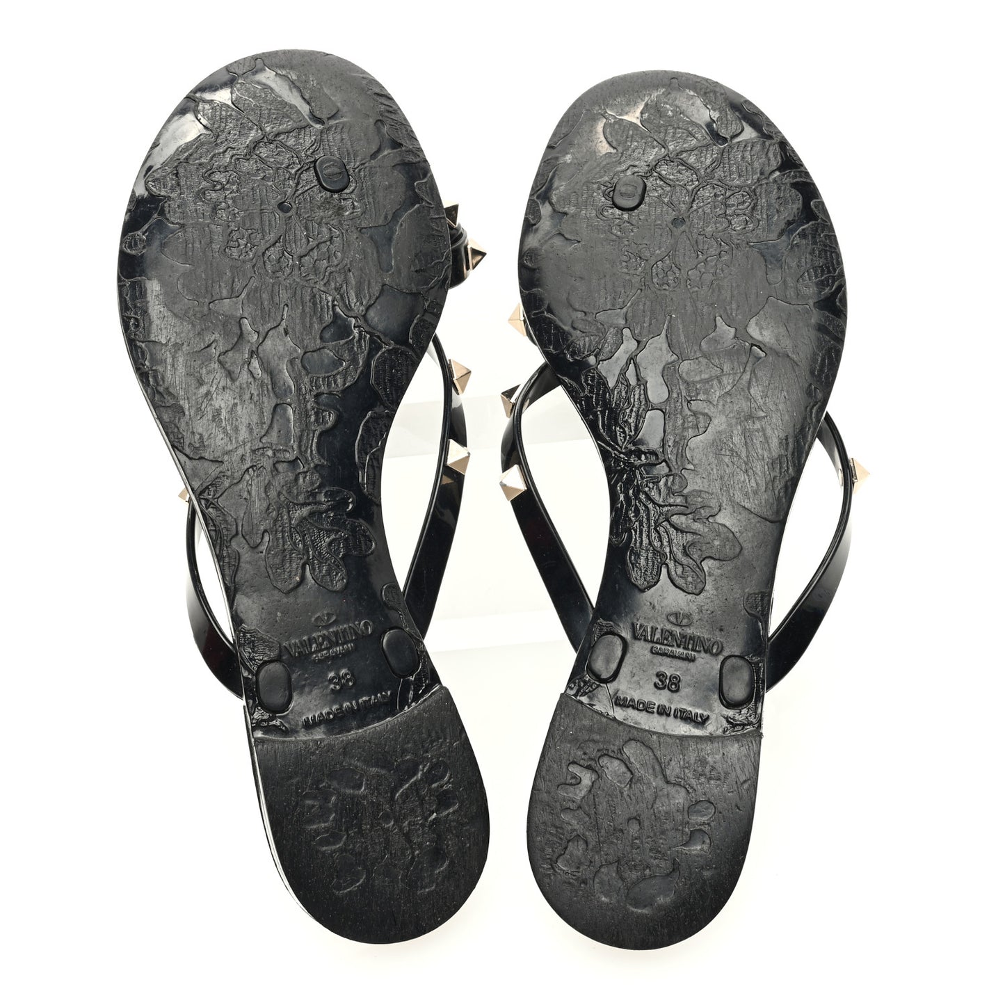 PVC Jelly Rockstud Bow Thong Sandals 39 Black