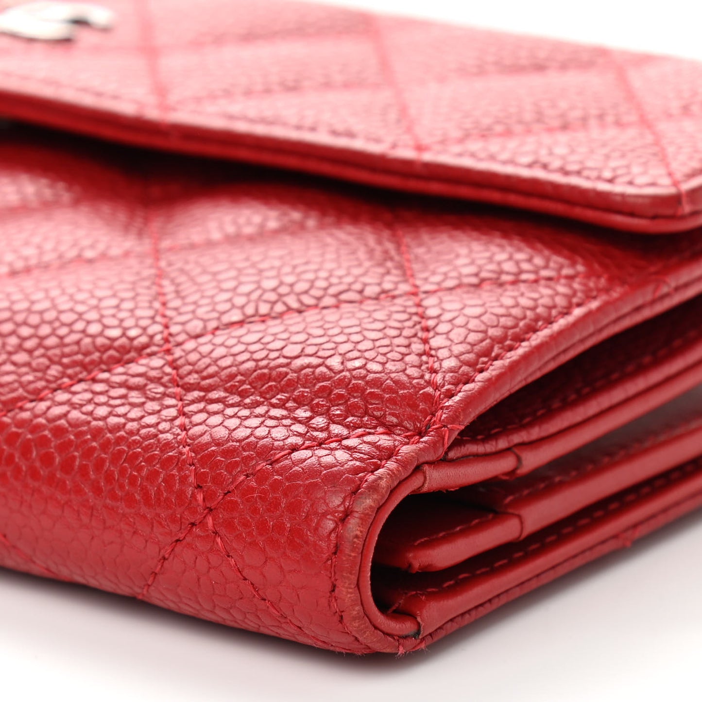 Caviar Quilted CC Long Double Wallet Red