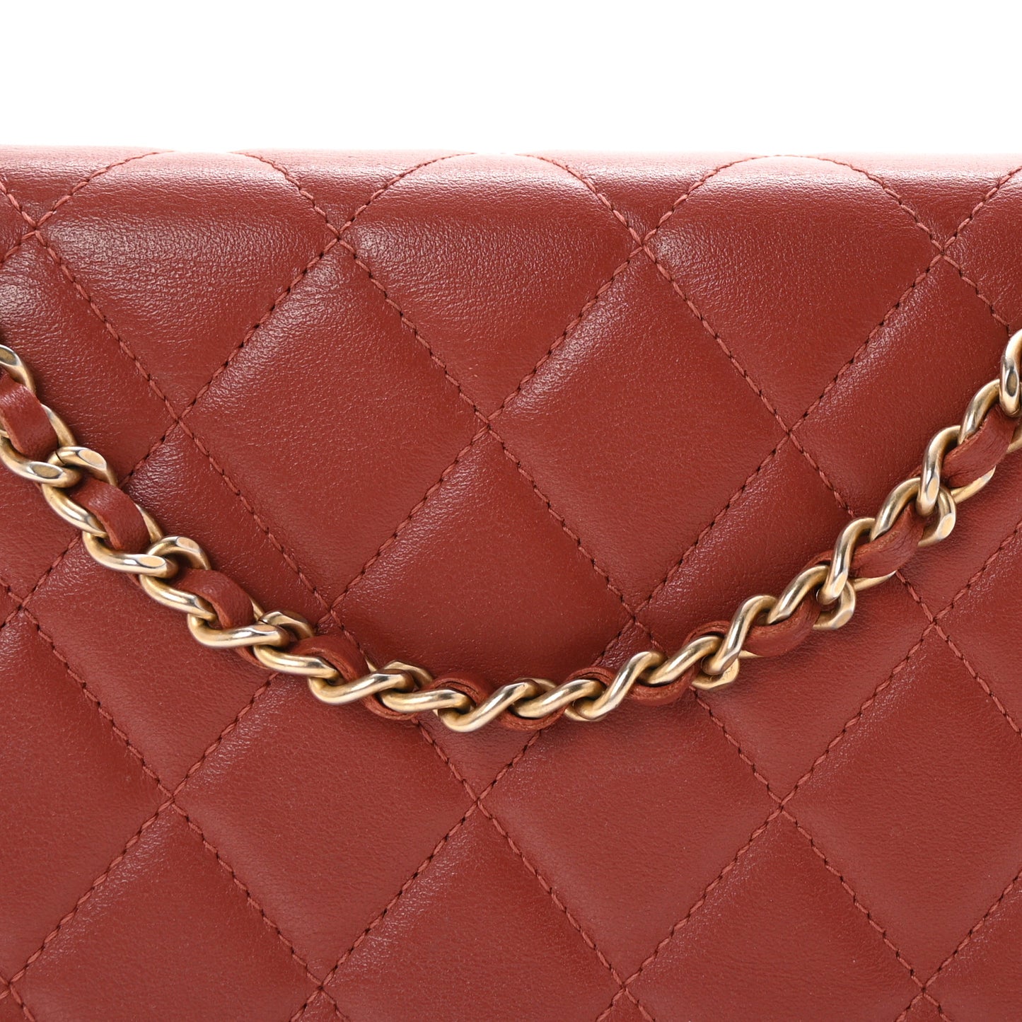 Calfskin Quilted Boy Wallet On Chain WOC Red