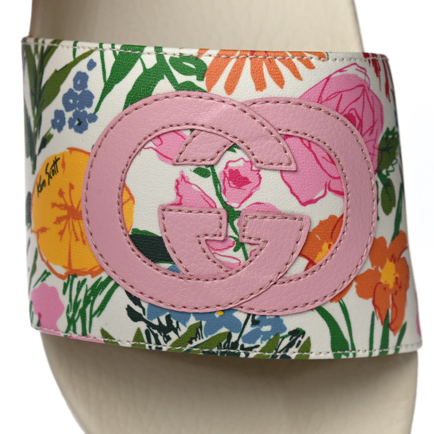 Gucci X KEN SCOTT Rubber Infinity Giardino d Apri Interlocking G Womens Pool Slide Sandals 36 Ivory Pink Wild Rose 10 of 11