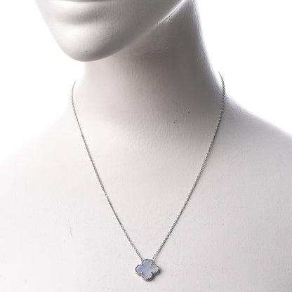 Van Cleef & Arpels 18K White Gold Chalcedony Vintage Alhambra Pendant Necklace 2 of 7