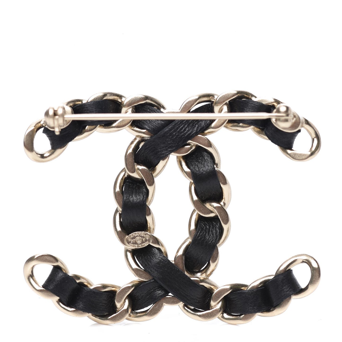 Lambskin Chain CC Brooch Black Gold