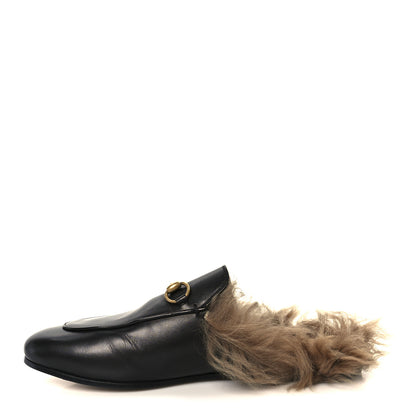 Gucci Calfskin Fur Womens Princetown Slippers 36.5 Black 1 of 9