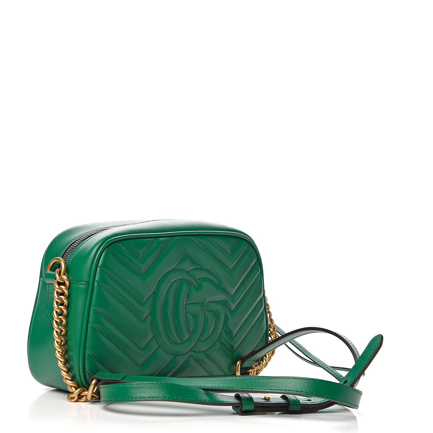 Calfskin Matelasse Small GG Marmont Chain Shoulder Bag Emerald Green