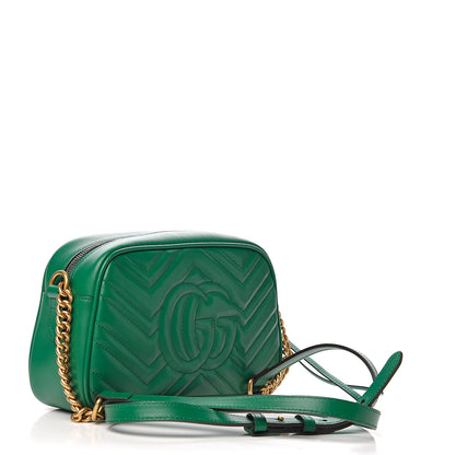 Gucci Calfskin Matelasse Small GG Marmont Chain Shoulder Bag Emerald Green 2 of 9