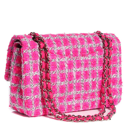 Chanel Tweed Medium Double Flap Fuchsia White 3 of 9