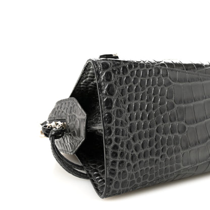 Balenciaga Shiny Supple Calfskin Crocodile Embossed Neo Classic Silver Hardware S City Dark Grey 8 of 9